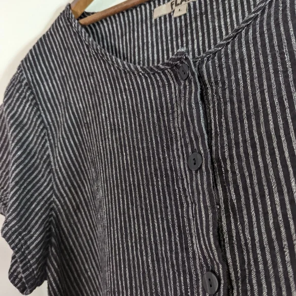 SALE LIMITED TIME Flax Top Short Sleeve Stripe Black Linen Tunic Lagenlook - Picture 13 of 13